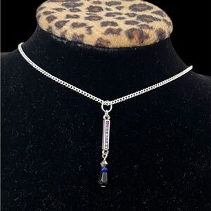 Elegant Silver Necklace with Black and Blue Accents